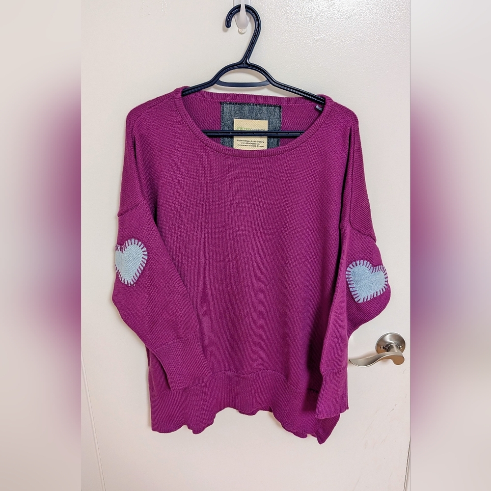 Purple Sweater with Heart Elbow Patches